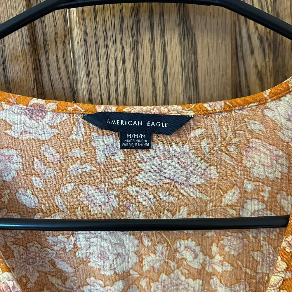 American Eagle Outfitters Orange Floral Boho Blouse Medium - Picture 6 of 9